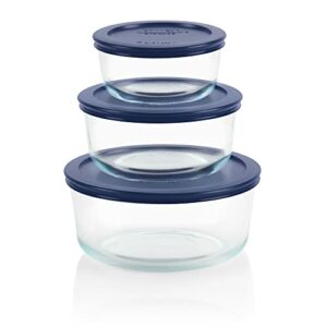 Pyrex Circular Glass Storage Container Set with Lids | 6 Piece Simply Store Meal Prep Glass Food Storage Containers | Microwave, Dishwasher, and Oven Safe | BPA Free Lids | Proudly Made in the USA