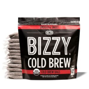 Bizzy Organic Cold Brew Coffee | Smooth & Sweet Blend | Coarse Ground Coffee | Micro Sifted | Specialty Grade | 100% Arabica | Brew Bags | 12 Count | Makes 42 Cups